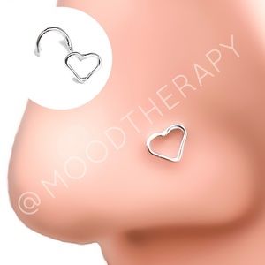 925 Sterling Silver Open Heart Nose Ring or Helix Cartilage Stud Earring - 1PC